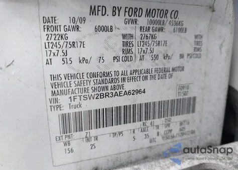 2010 Ford F-250 Cabela's/Harley-Davidson/King Ranch/Lariat/Xl/Xlt z USA, uszkodzony, nr VIN 1FTSW2BR3AEA62964